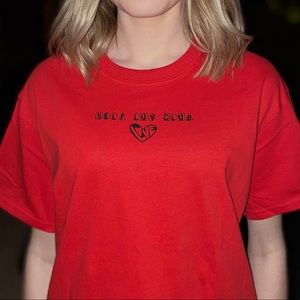 Self love club red graphic tee shirt